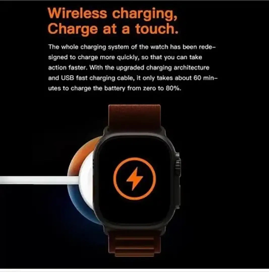 I8 Ultra Latest Bluetooth Calling Series 8 AMOLED High Resolution with All Sports Features  Health Tracker,Wireless Charging Battery, Bluetooth Unisex Smart Watch Ultra I-8 Orange