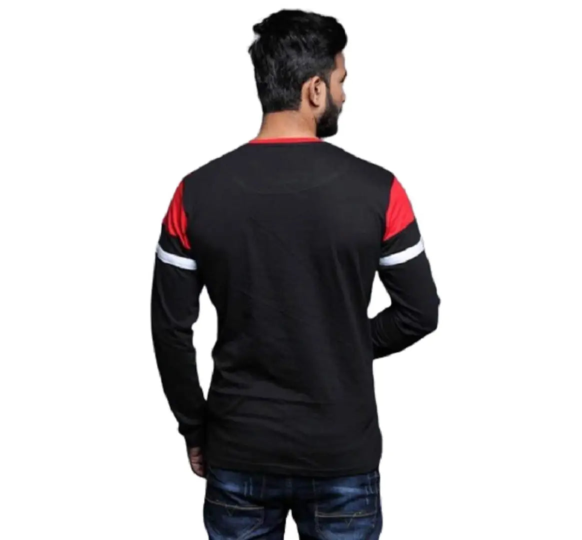 RiseMax Colourblocked Cotton Blend M28 Full Sleeve Henley Neck Regular Fit T-Shirt for Men