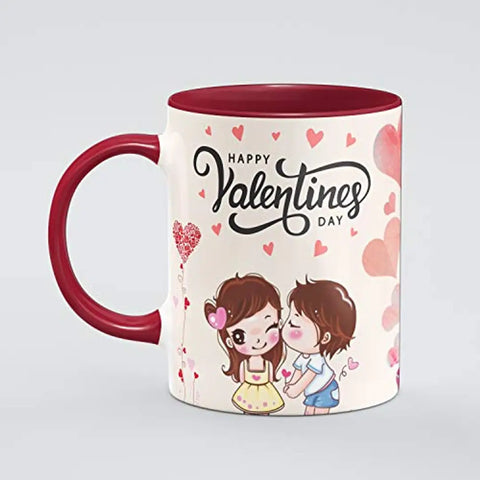 PRAMONITA Valentine Special Love Gift for His Or Her Happy Valentine Day Printed Inner Colour Ceramic Coffee Mug- Best Love Quotes, Couple, Best Gift | Gift for Loved Ones (Red)