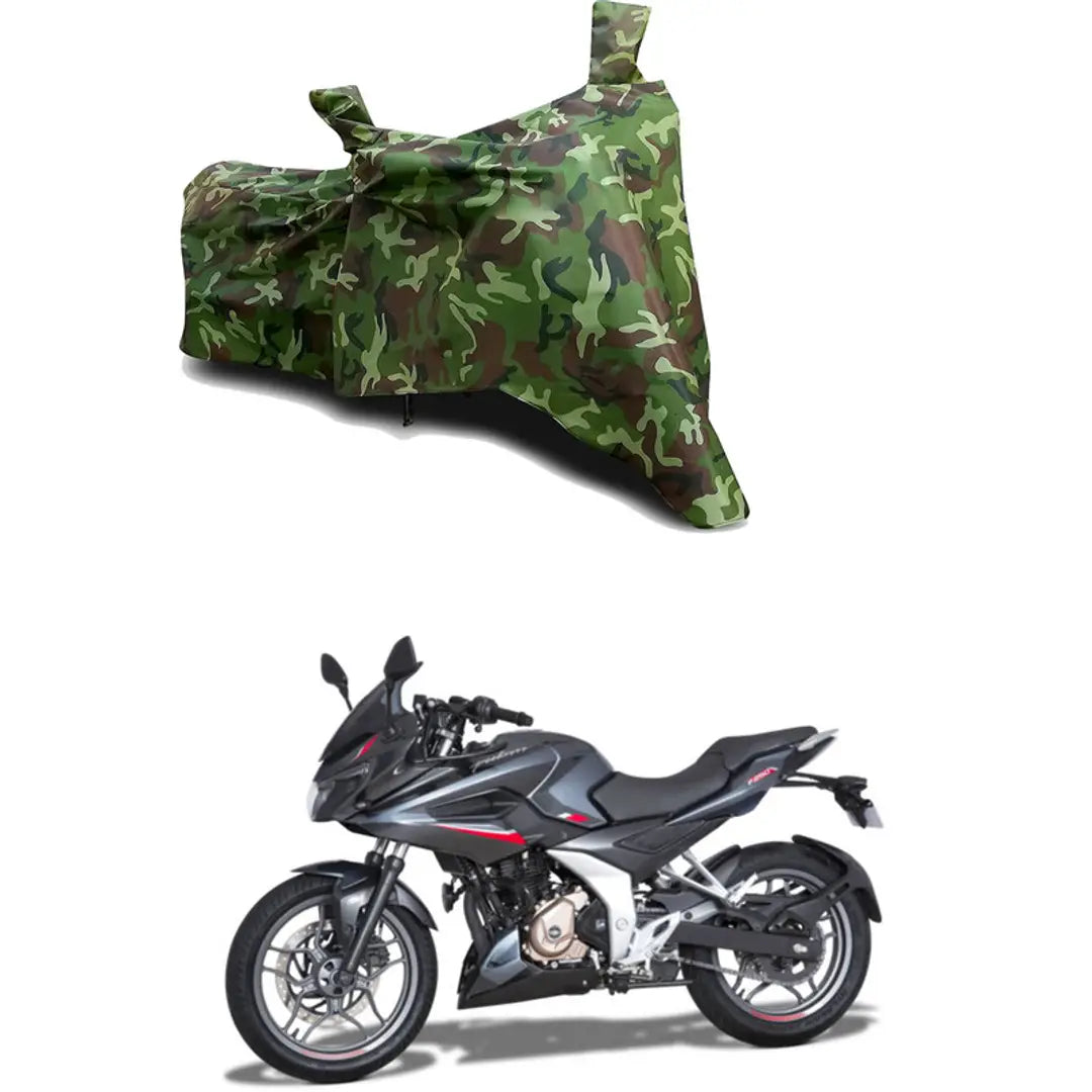 GLAMND-100% Dustproof Bike Scooty Two Wheeler Body Cover Compatible For Bajaj Pulsar F250 STD Water Resistance  Waterproof UV Protection Indor Outdor Parking With All Varients[Militry GMJ]