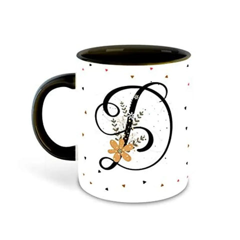 Whats Your Kick? (CSK) - Letter D Name Initial Alphabet Inspiration Printed Black Inner Ceramic Coffee Mug and Tea Mug with Coaster- Birthday | Anniversary (Multi 4)