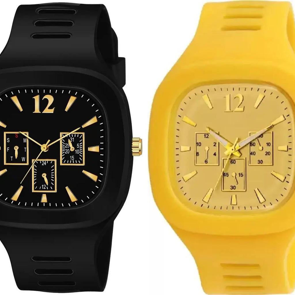 Stylish Multicoloured Silicone Analog Watches For Men Pack Of 2
