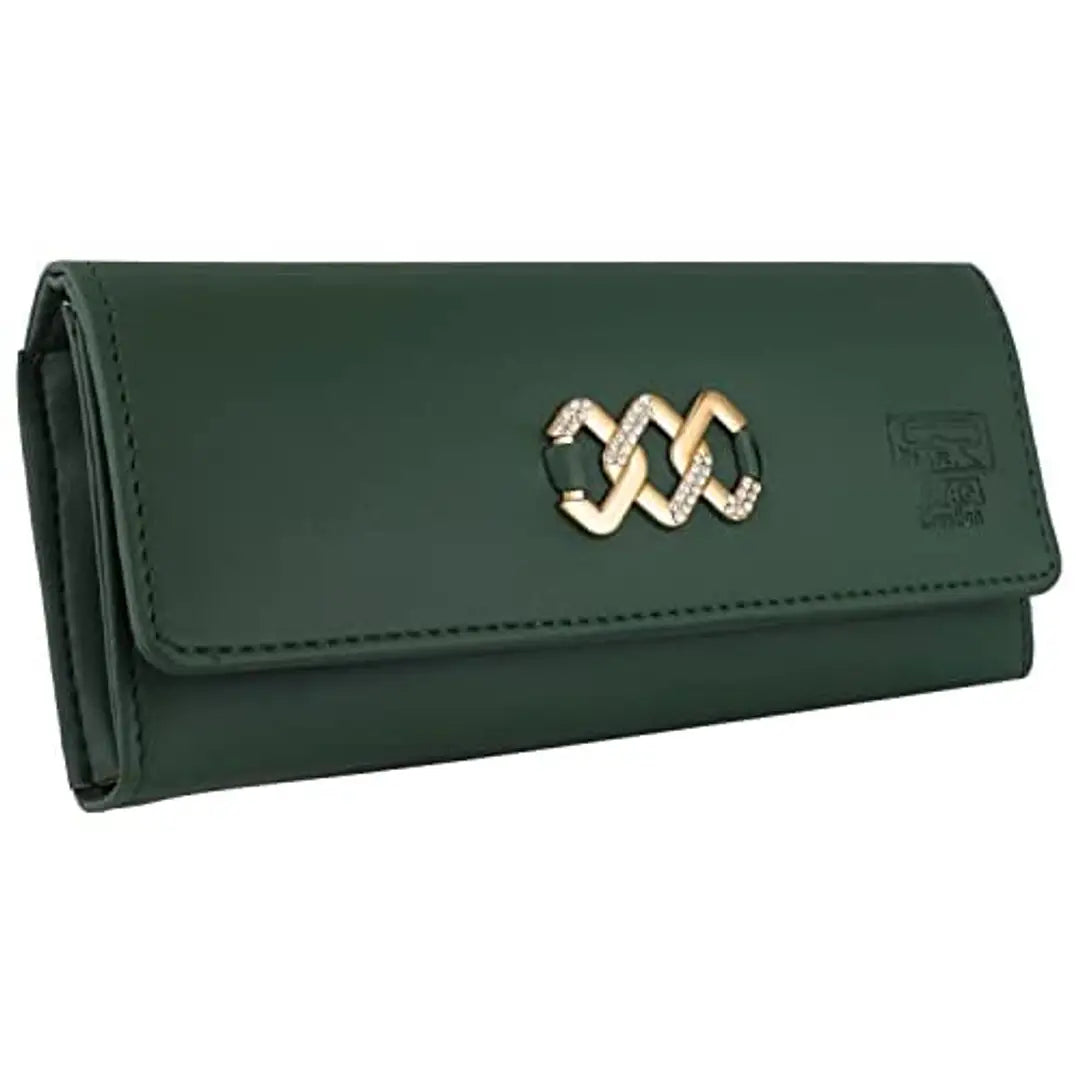 MR. RAAQ CREATION Women's and Girls Synthetic Leather Elegant Green Handbag Clutches 4 Separate Multiple Cards Slots GDFC-1504Green