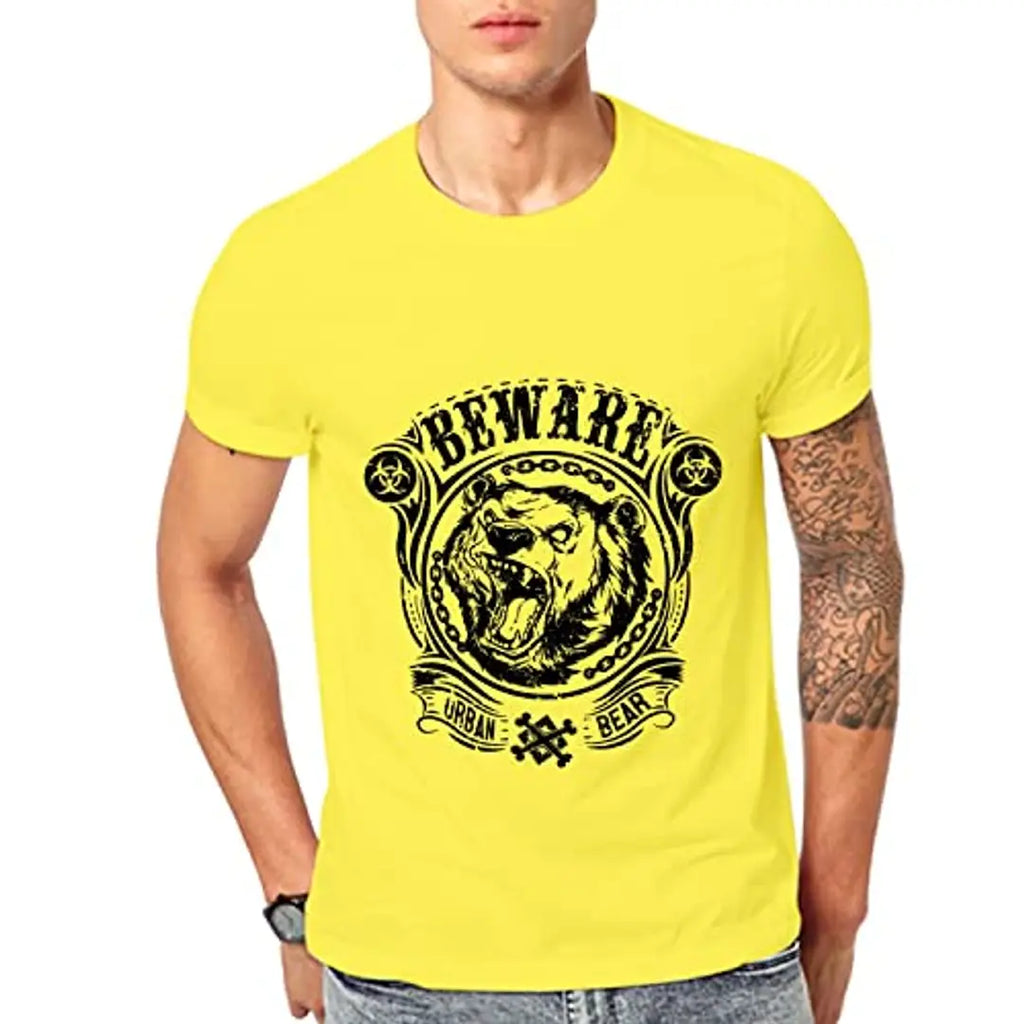 Ghantababajika Beware yellow Round Neck Half Sleeves quotation t-shirt for Men`s