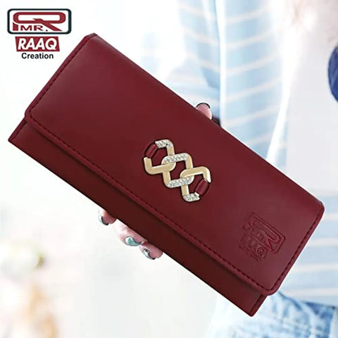 MR. RAAQ CREATION Women's and Girls Synthetic Leather Elegant Maroon Hand Purses Clutches 4 Separate Multiple Cards Slots