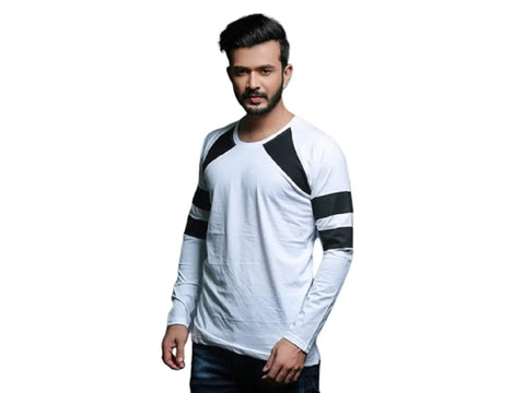RiseMax Colourblocked Cotton Blend M23 Full Sleeve Round Neck Regular Fit T-Shirt for Men