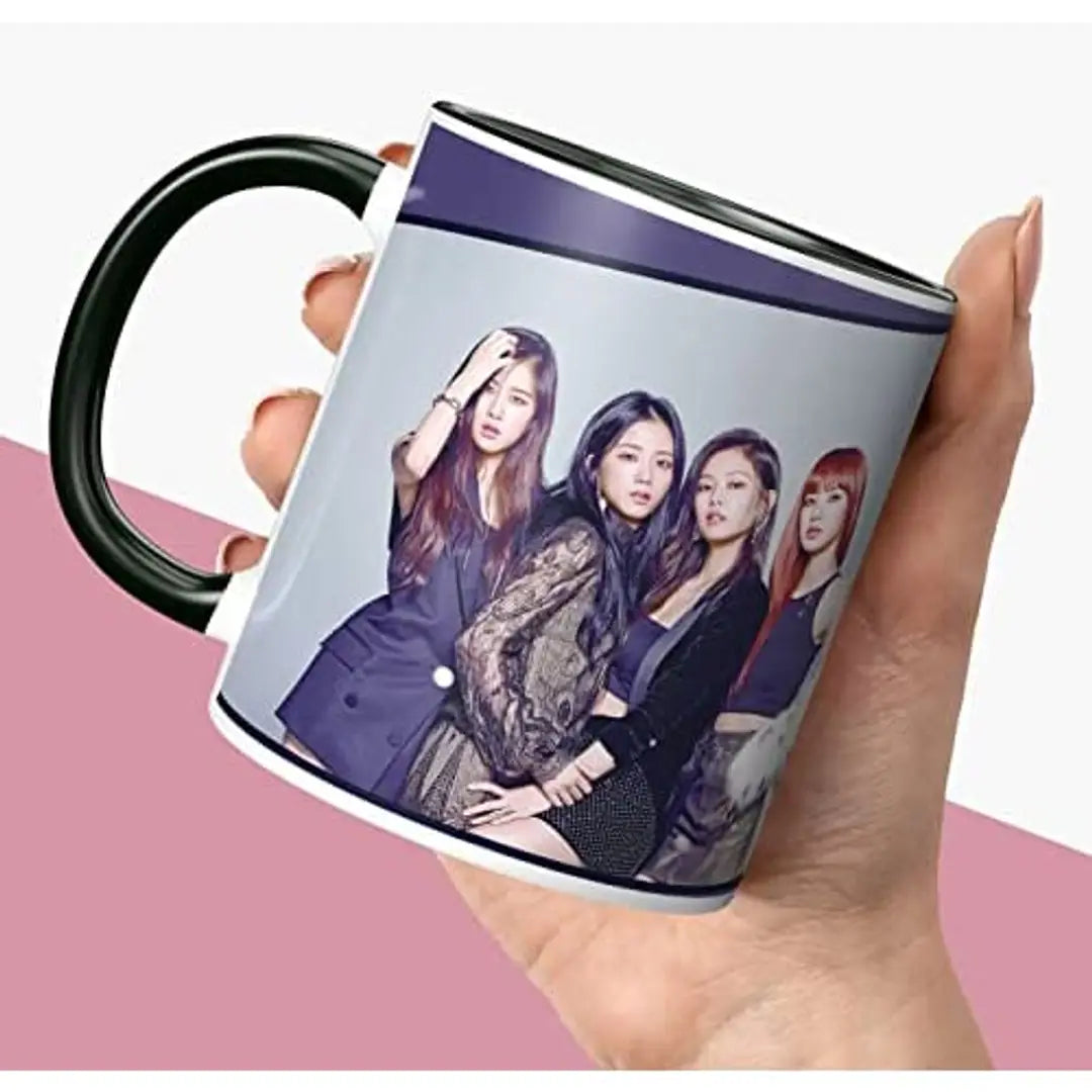NH10 DESIGNS Blackpink Mug Black Pink Signature Mugs Gift for Girls Boys Brother Sister Hd Printed Microwave Safe Three Tone Black Ceramic Coffee Mug (350 ml)(3TONEBLKPNK-04) Pack of 1