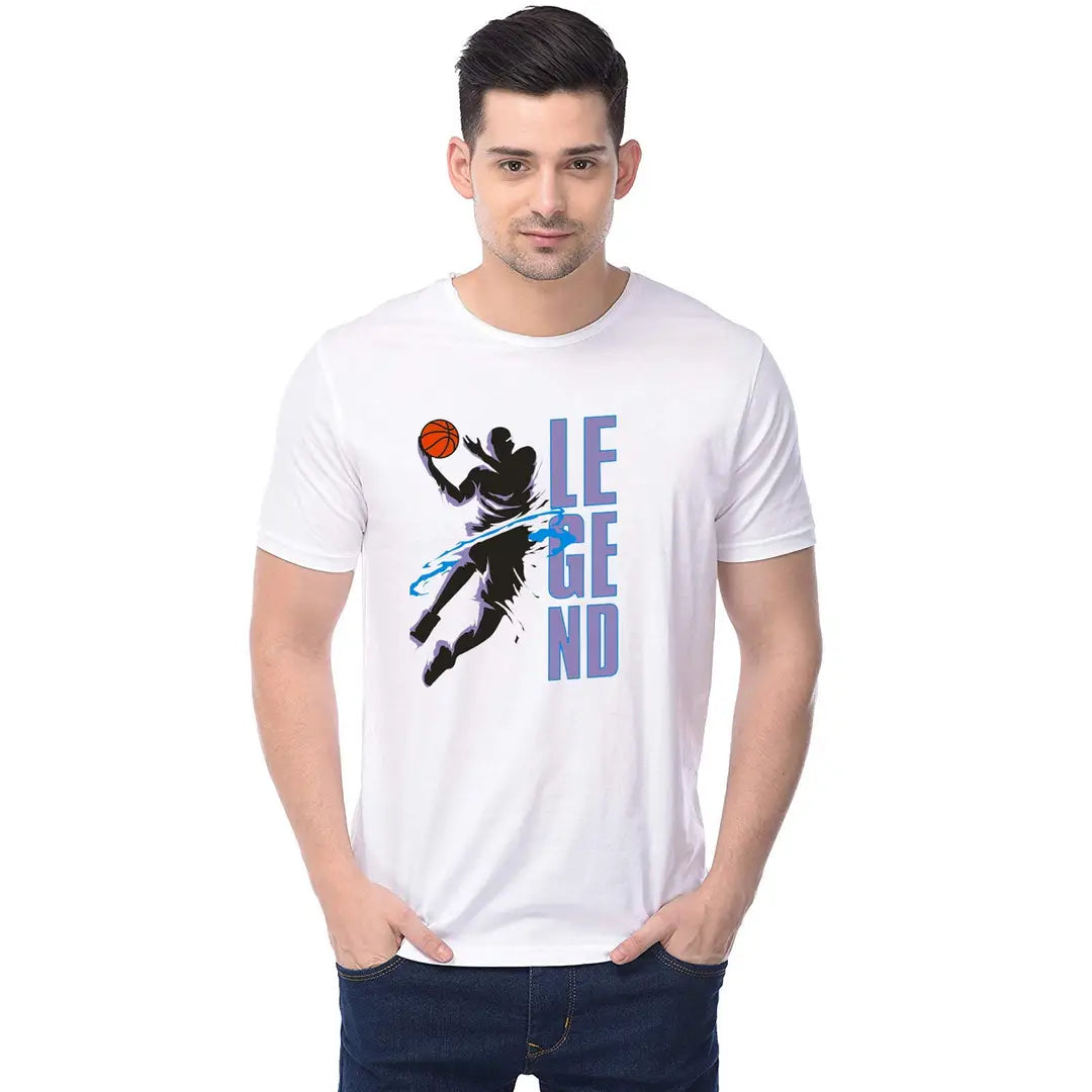 ThreadMonk Cotton Printed Regular Men's Tshirts (White, Large)