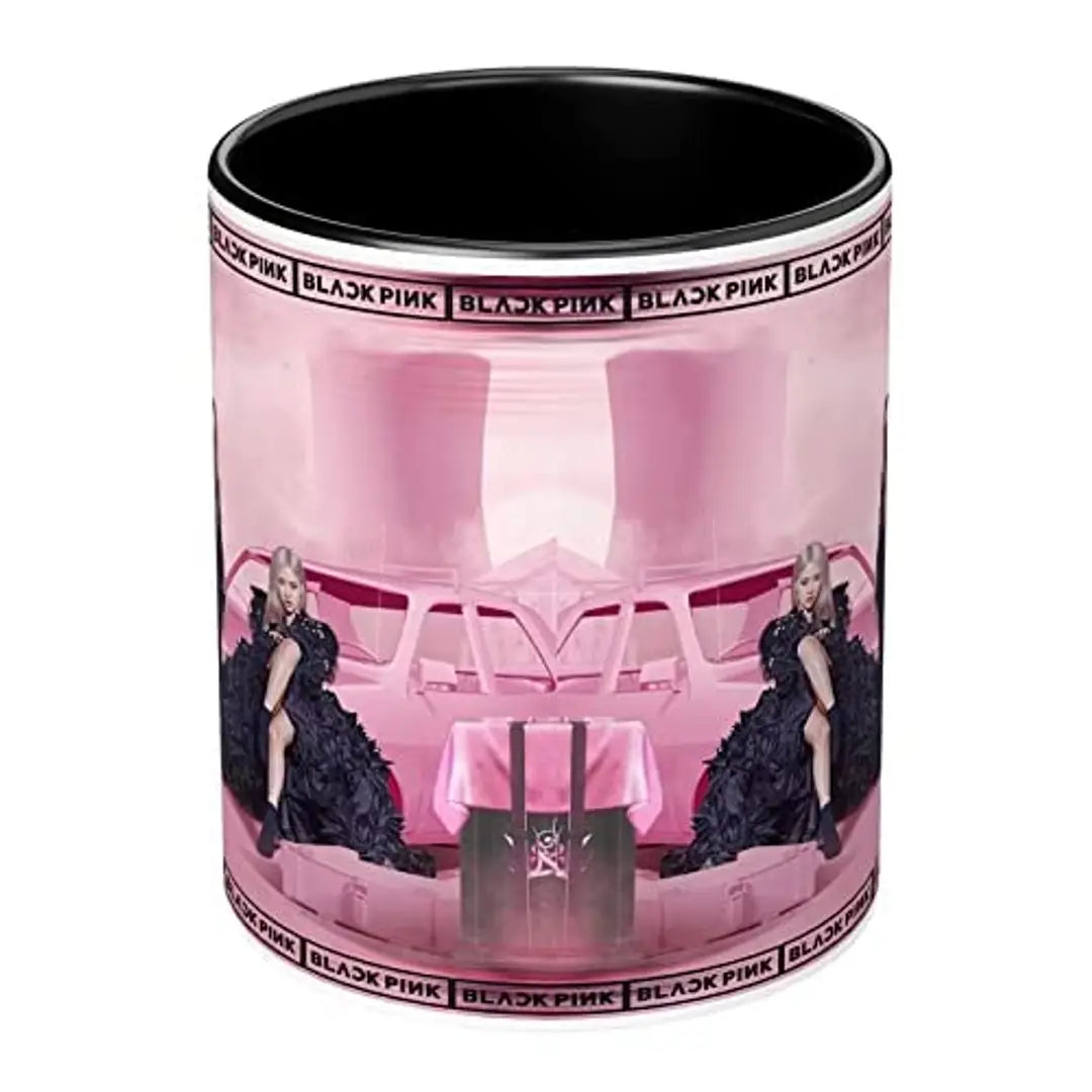 NH10 DESIGNS Blackpink Mug Black Pink Signature Mugs Gift for Girls Boys Brother Sister Hd Printed Microwave Safe Three Tone Black Ceramic Coffee Mug (350 ml)(3TONEBLKPNK-07) Pack of 1