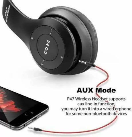 P47 Wireless Bluetooth Over-Ear Headphones With Microphone