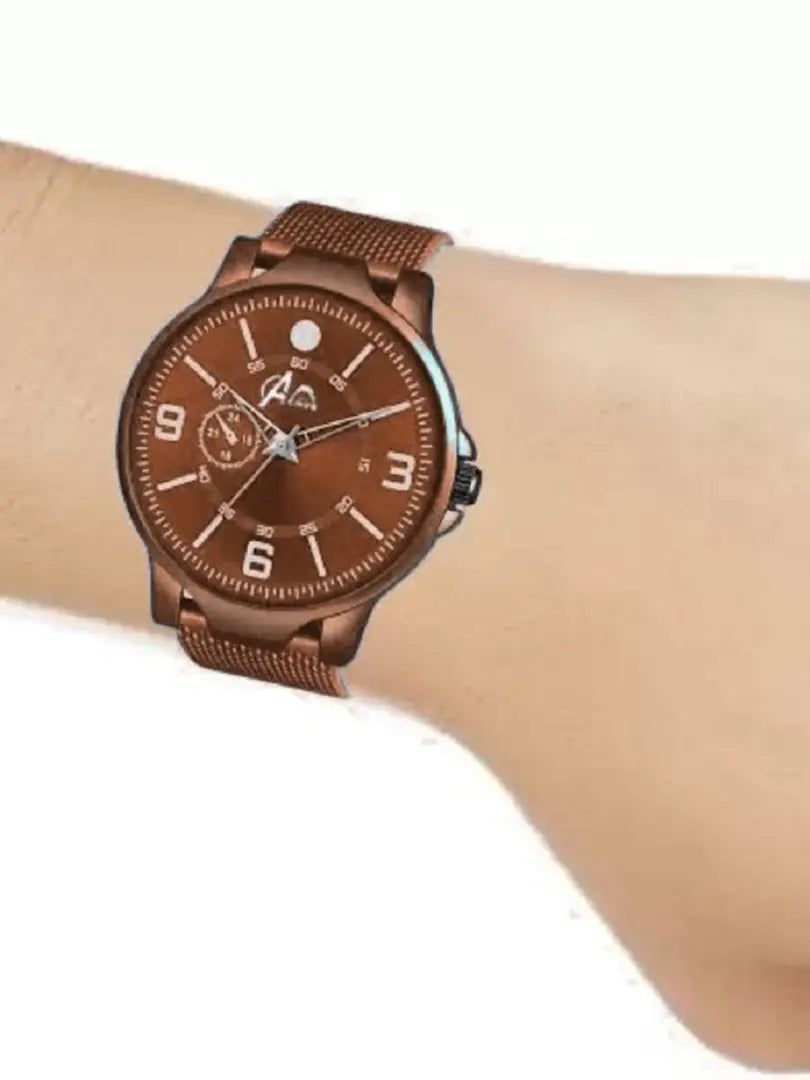 Acnos Brown PU Chronograph Strap Analog Wrist Watch for Men Women Pack Of 1