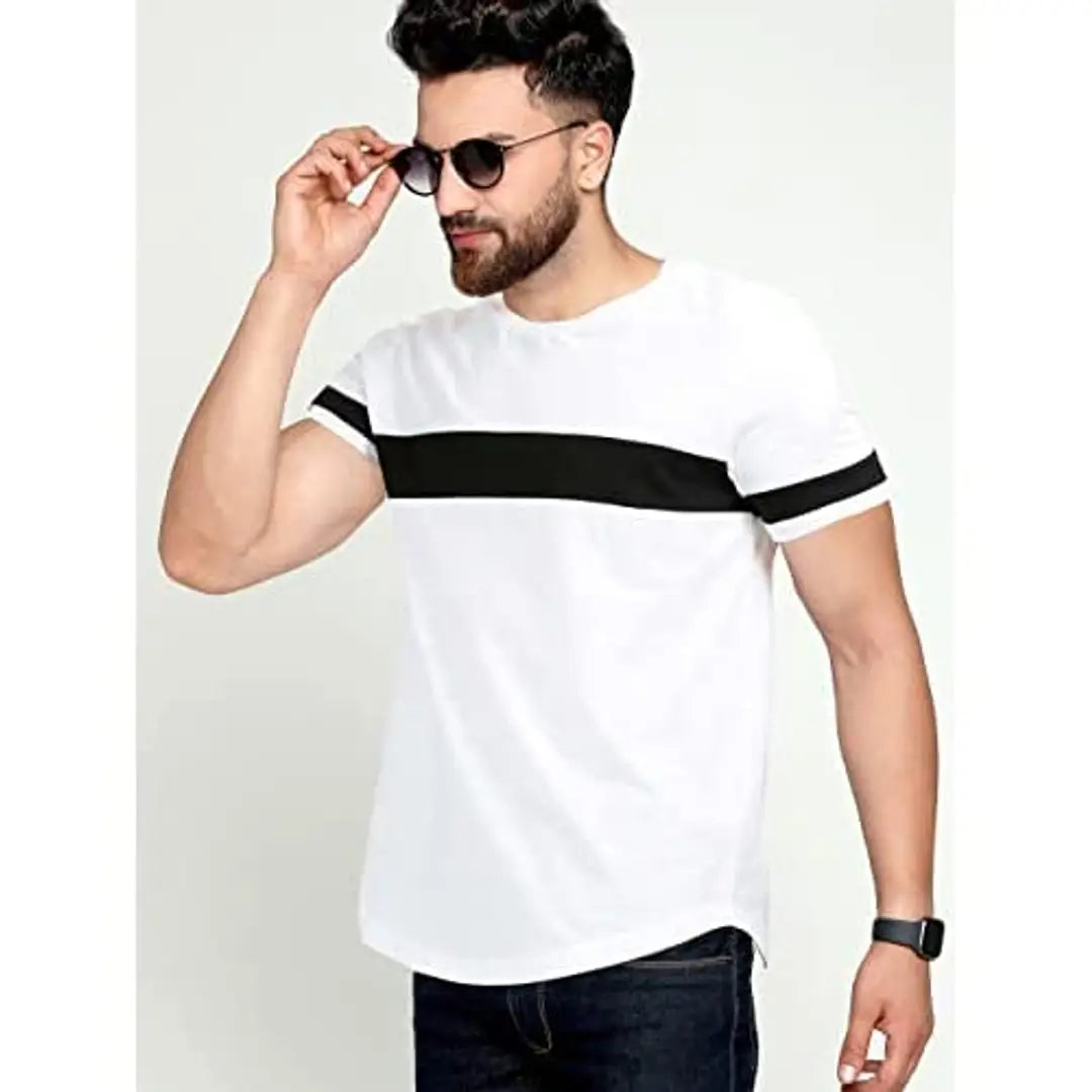 AUSK Round Neck T-Shirt (White,Medium)