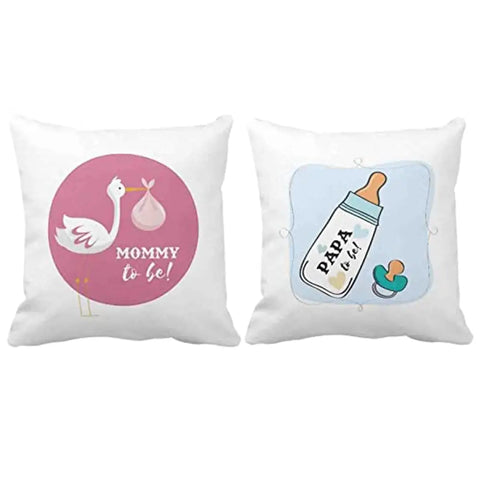 Designer Unicorn Printed Couple Cushion Cover with Filler, Mommy to be / papa to be 12X12 inches Set of 2