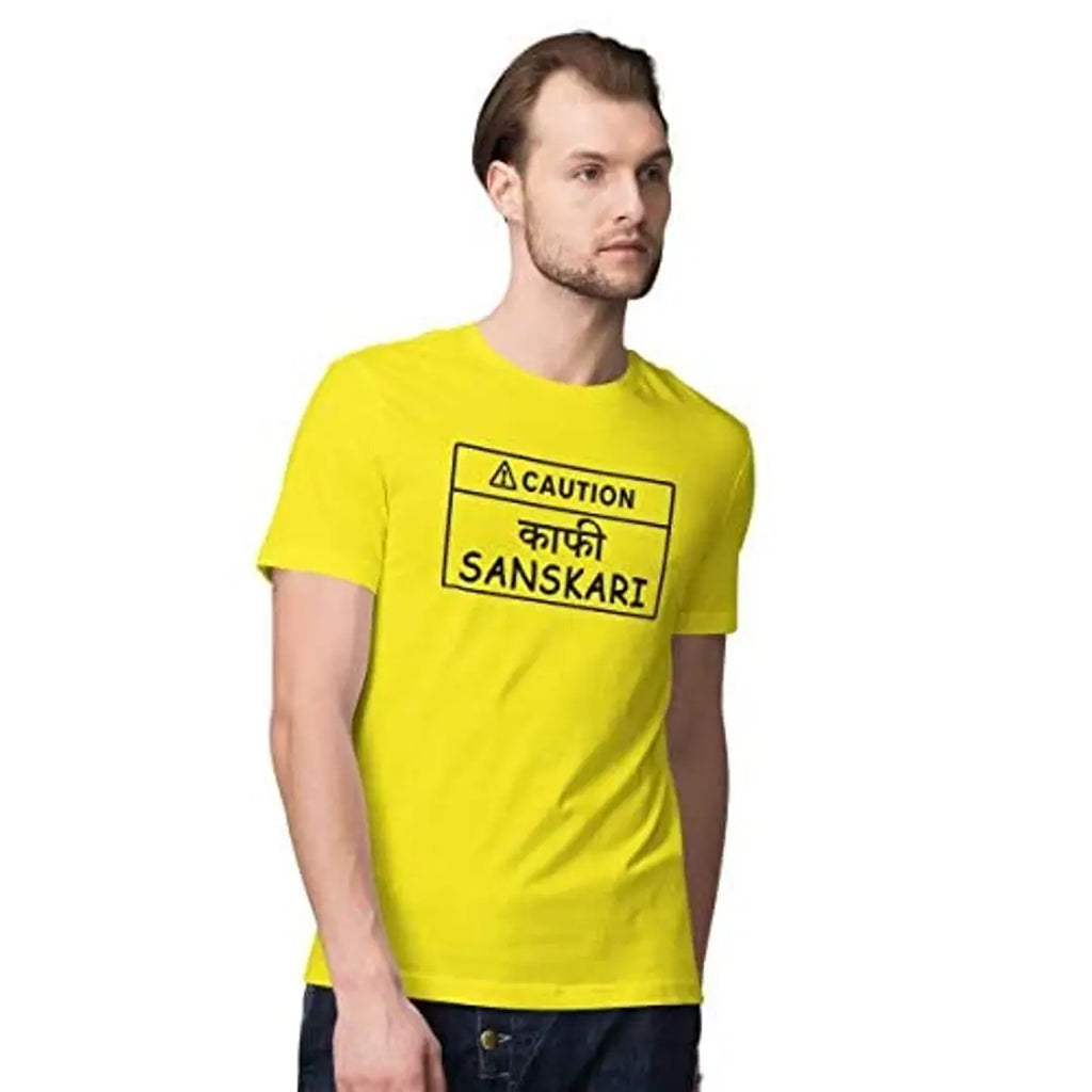 Be Awara Kaafi Sanskari Round Neck Half Sleeves T-Shirt Lemon Yellow