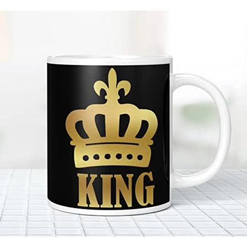 NH10 DESIGNS King Golden Crown Printed Mug For Birthday Gift Wedding Anniversary For Couples Husband Boyfriend Friend Boys Mug For Valentine Gift (Microwave Safe Ceramic Tea Coffee Mug-350ml) - CPVWM 20