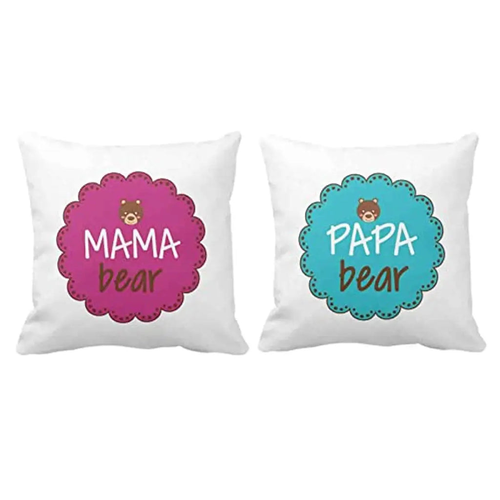 Designer Unicorn Printed Couple Cushion Cover with Filler, Mama Bear/ papa Bear it 12X12 inches Set of 2