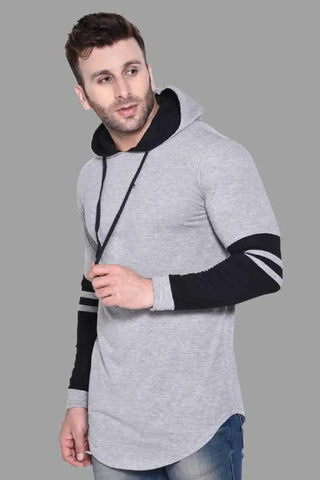 RiseMax Striped Cotton Blend M25 Full Sleeve Hoodie Regular Fit T-Shirt for Men
