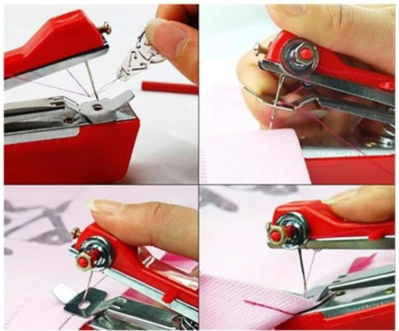 Portable Mini Manual Stapler Style Hand Sewing Machine, Craft Clothes, Stitch Handheld Cordless, Travel Use Convenience Cordless