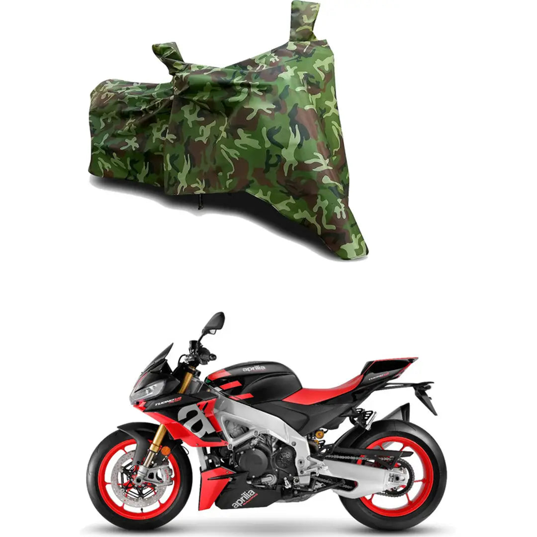 GLAMND-100% Dustproof Bike Scooty Two Wheeler Body Cover Compatible For Aprilia Tuono V4 Factory Water Resistance  Waterproof UV Protection Indor Outdor Parking With All Varients[Militry GMJ]