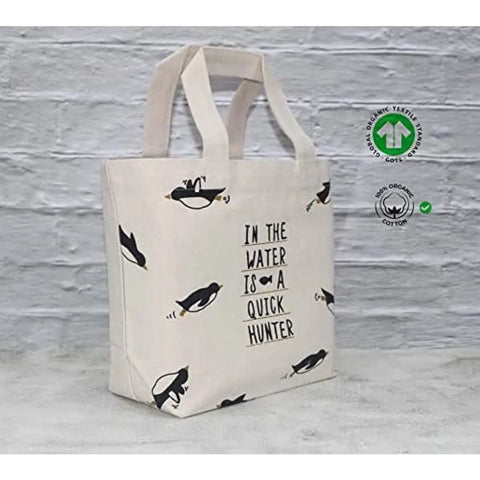 COTTON CANDY - Canvas Lunch Bag / Travel Lunch / Tiffin / Tote Lunch Bag for Office,College & School (9 x 12 x 4 inch) - Penguin