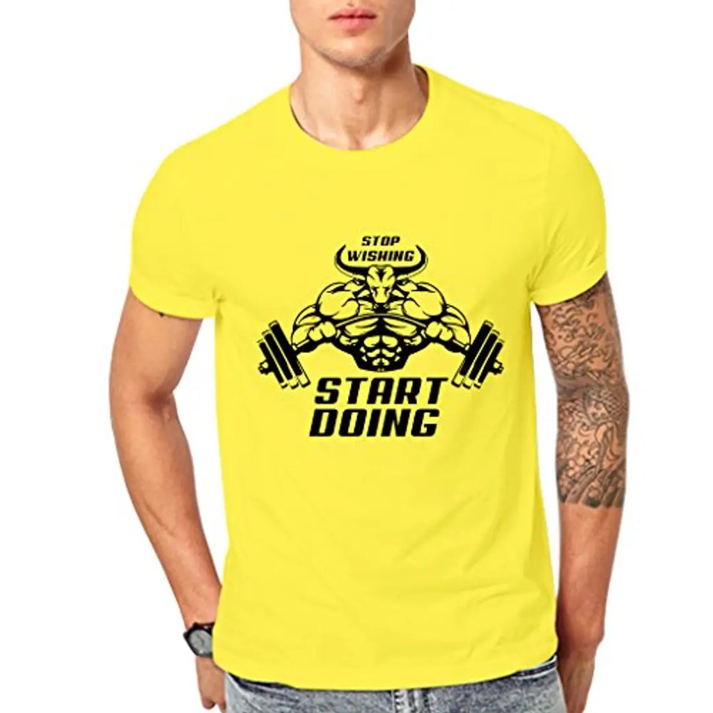 Ghantababajika Stop Wishing Yellow Round Neck Half Sleeve T-shirt