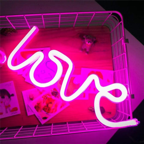 Awestuffs Love Neon LED Light Sign for Room Decoration Accessory, Table Decoration, Gifts, Night Light (USB) (Pink, Pack of 1)