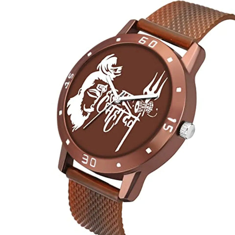 HAPPY KHAJANA Brown MATT Finish HAR HAR MAHADEV Watch with Brown PU Belt with Black Leather Brown RUDRAKSHA Bracelet