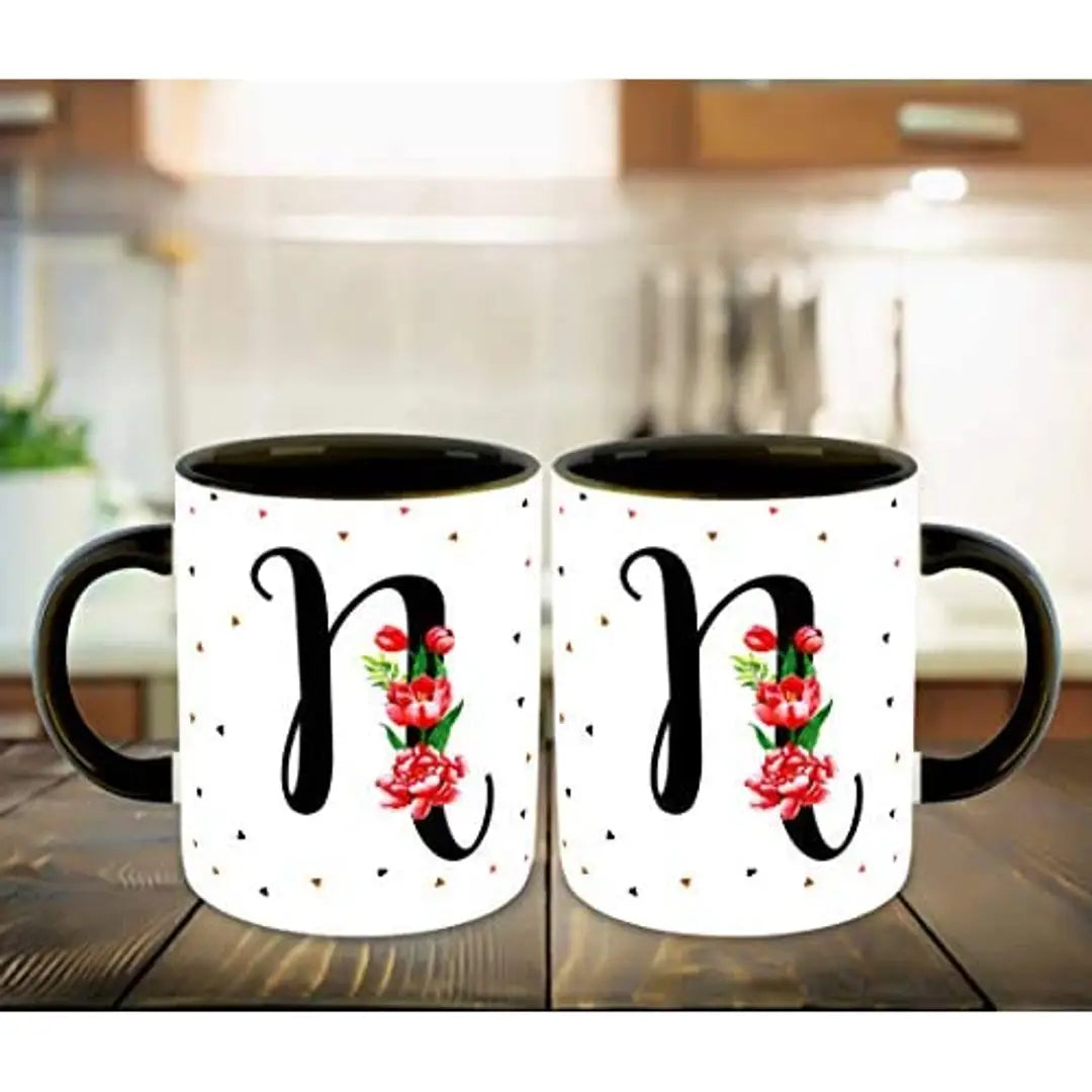 Whats Your Kick? (CSK) - Letter N Name Initial Alphabet Inspiration Printed Black Inner Ceramic Coffee Mug and Tea Mug - Birthday | Anniversary (Multi 14)