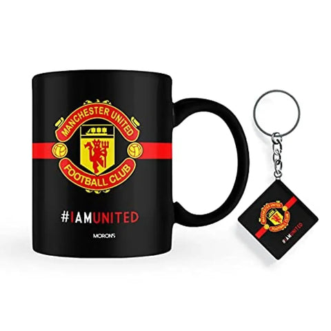 MORONS I Am United - Man United Black Coffee Mug Merchandise, Man Utd Printed Coffee Mug & Keychain Gift Set [330 ml, Ceramic; Black]