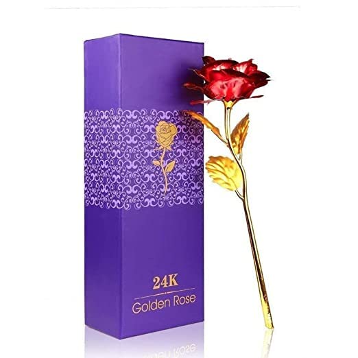 Offtrot® Artificial Rose Flowers, 24K Golden Red Rose (9.5 Inchs), Gold Plated Artificial Rose with Gift Box, for Valentine’s Day, Anniversary & Birthday for Loved Ones.