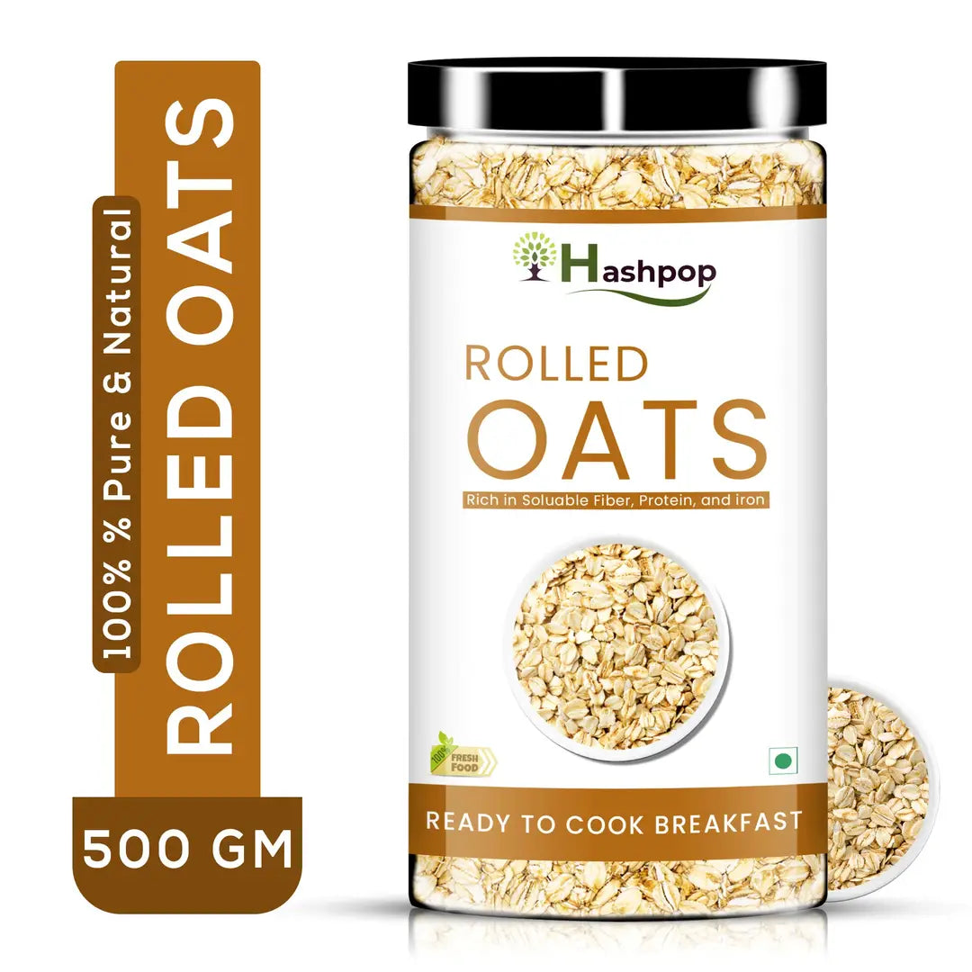 Hashpop Rolled Oats High Protein And Fibre Wholegrain Oats For Weight Loss Plastic Bottle 500 G