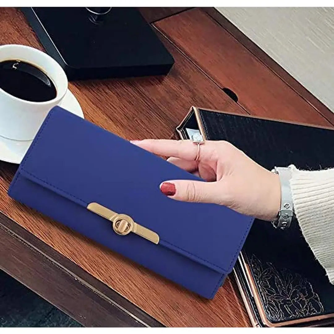 Women's and Girls Artificial Synthetics Leather Hand Clutch Cum Mobile Hand Wallet Purses Persian Blue