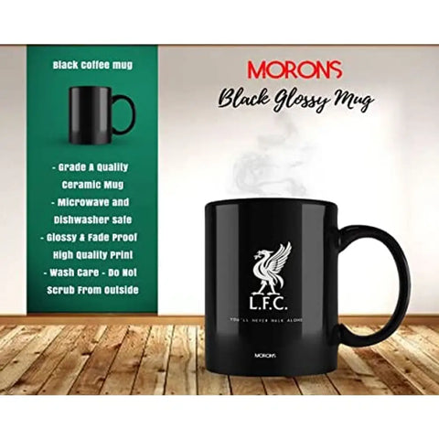 Morons Printed Black Patch You Never Walk Alone Coffee Mug | Printed Liverpool Barclays EPL Coffee Mug Gift for Friends (Black, Pack of 1, 330 ml)