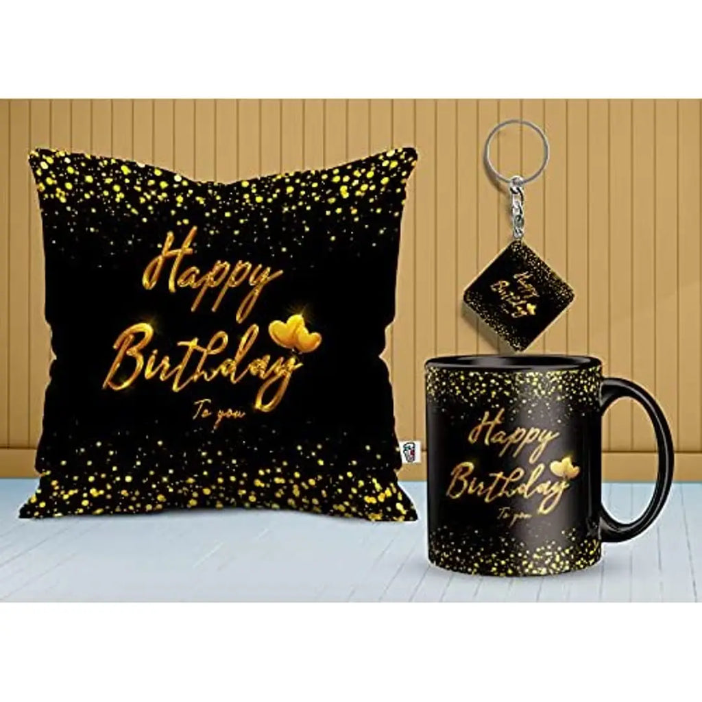 Paperholic Creations Golden Glitter Happy Birthday Ceramic Coffee Mug (330ml or 11Oz) Black