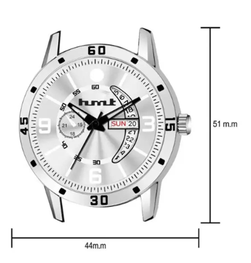Stylish Steel Round Shape Dial White Analogue Watch For Men With Day And Date Display