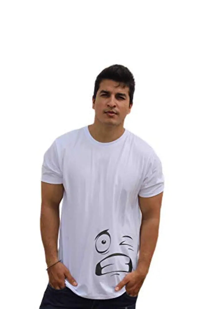 ThreadMonk Cotton Men's Zip Mouth Printed Half Sleeves Tshirts Regular Fit (White)