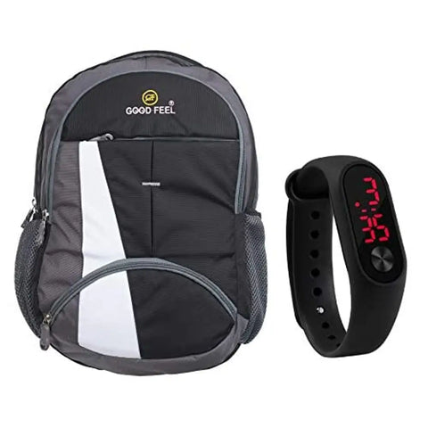GOOD FEEL New Canvas Polyester School Bag, College Bag, Laptop Bag for Boys and Girls LED Watch Free (Black)
