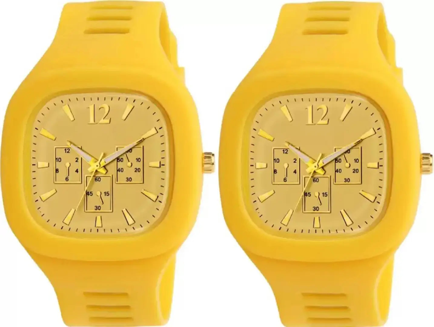 Stylish Yellow Silicone Analog Watches For Men Pack Of 2