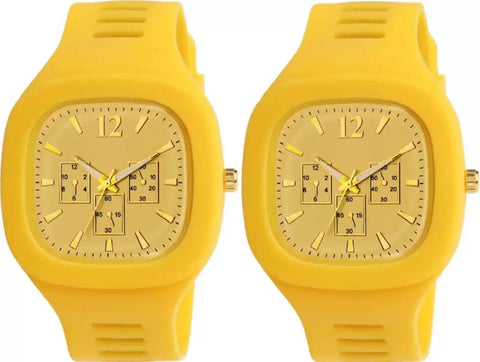 Stylish Yellow Silicone Analog Watches For Men Pack Of 2