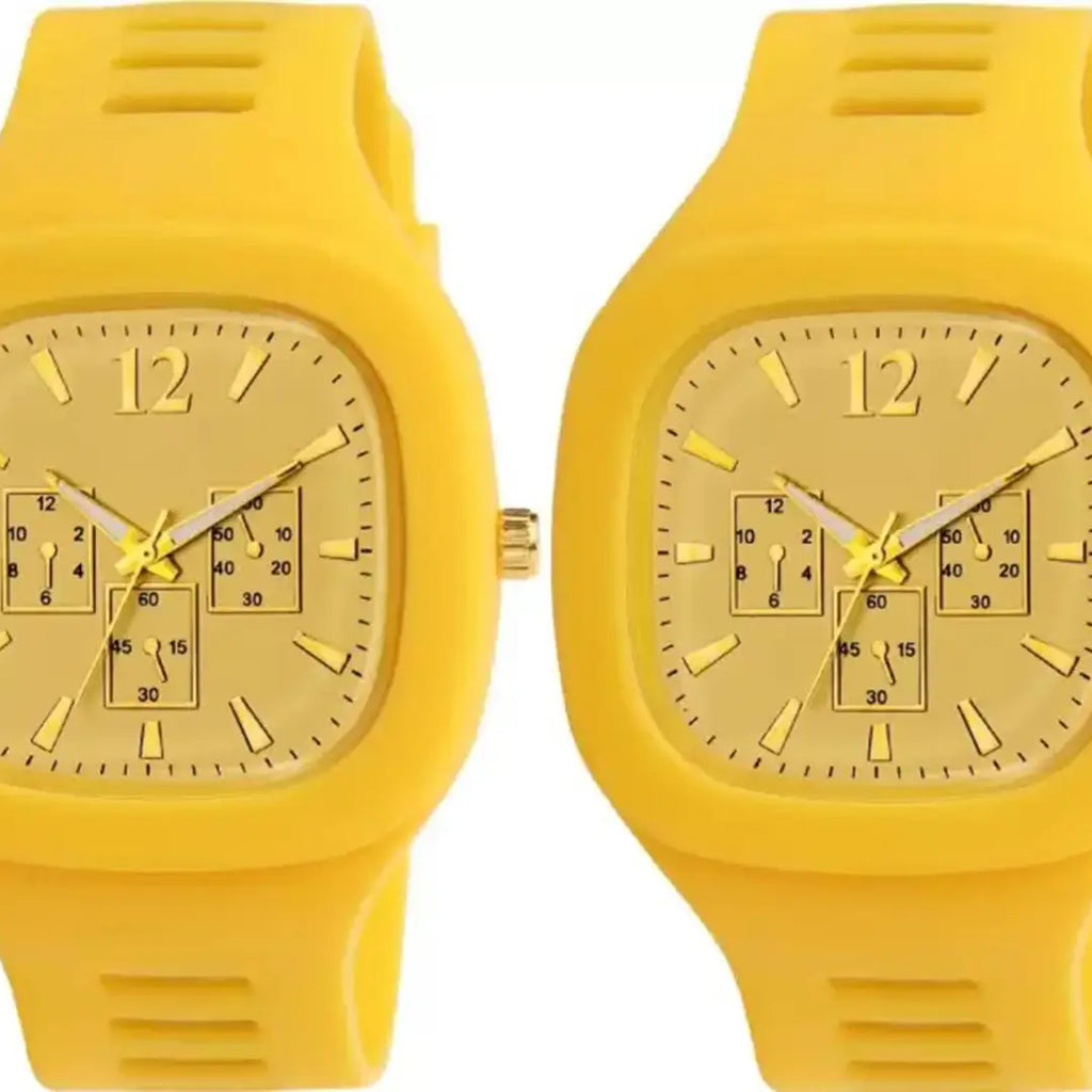 Stylish Yellow Silicone Analog Watches For Men Pack Of 2