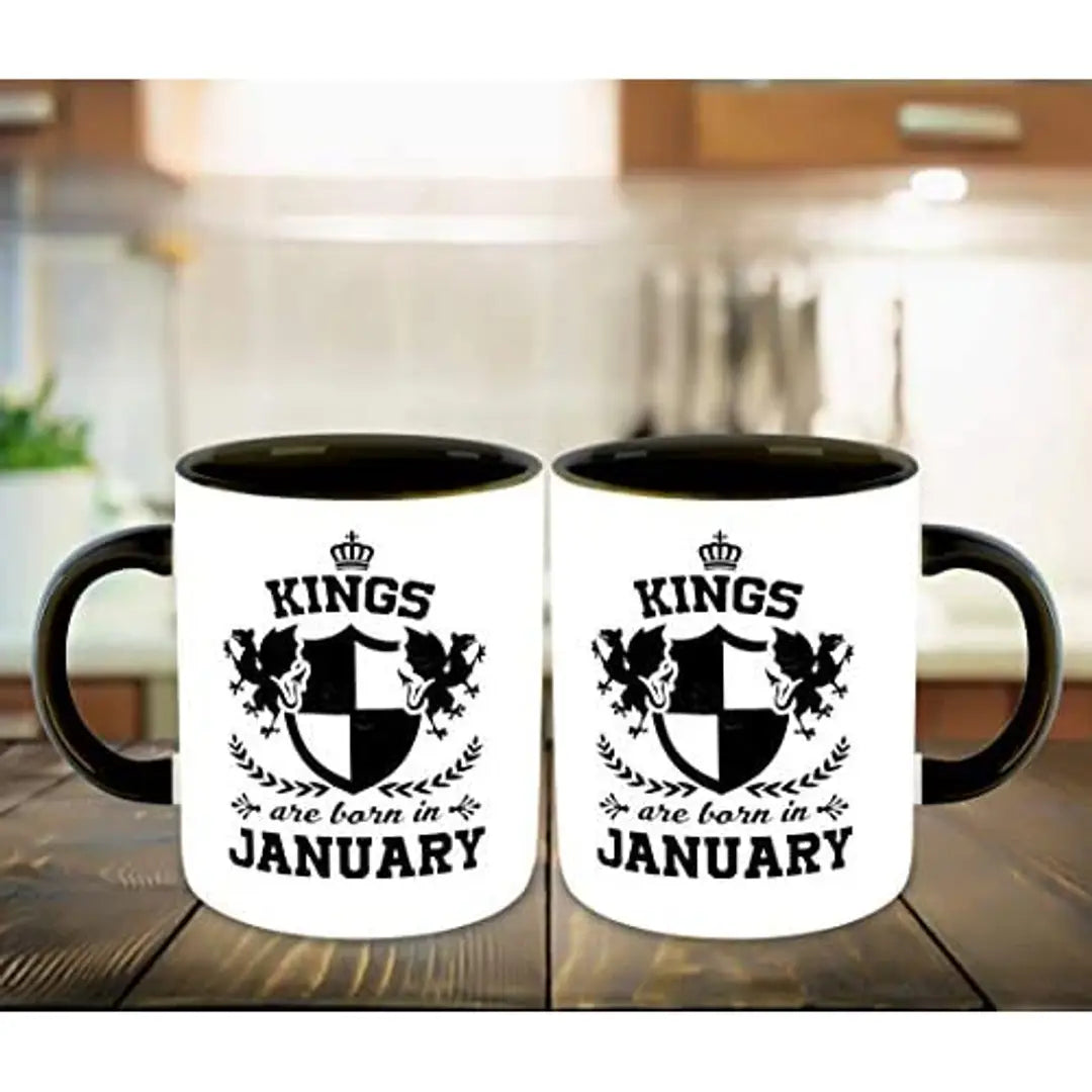Whats Your Kick? (CSK) - Kings are Born in January Printed Black Inner Colour Ceramic Coffee Mug - Happy Birthday | Gift | Drink Mugs | (Multi 3)
