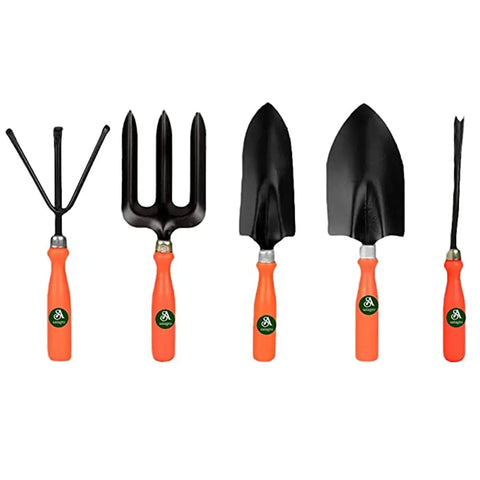 Garden Tools Set 10Inch Gardening Tools Set- Hand Cultivator, Big Trowel, Small Trowel, Weeder Garden Fork (Set Of 5)