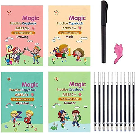 Offtrot Magic Practice Copybook, Number Tracing Book for Preschoolers with Pen, Magic Calligraphy Copybook Set Practical Reusable Writing Tool Simple Hand Lettering