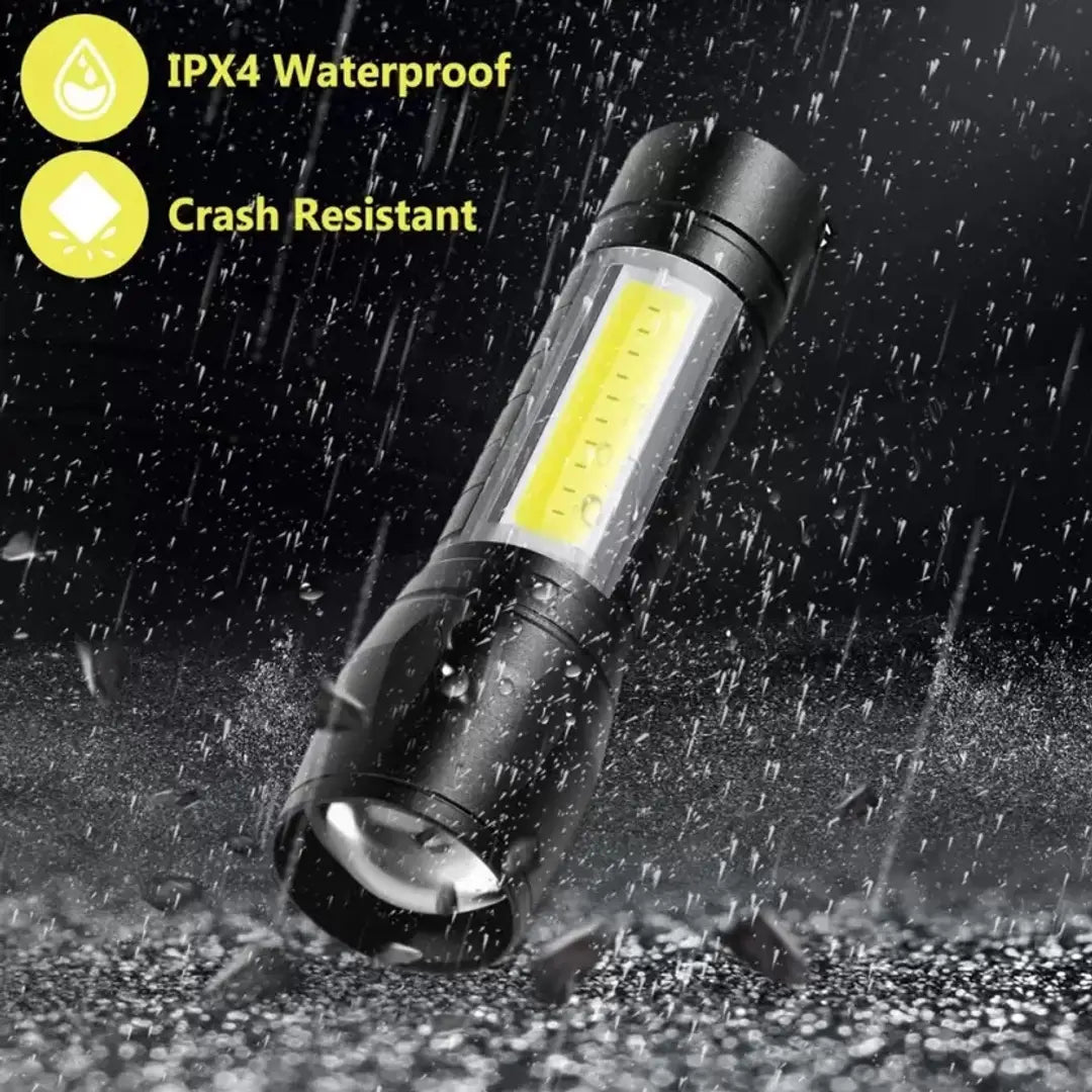 Zoomable Waterproof Torchlight LED 2in1 3 Mode Waterproof Rechargeable LED Zoomable Metal 7w Torch (Black, 9.3 cm, Rechargeable) Pack Of 1