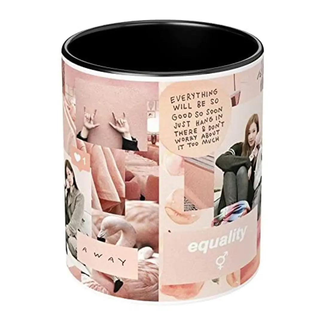 NH10 DESIGNS Blackpink Mug Black Pink Signature Mugs Gift for Girls Boys Brother Sister Hd Printed Microwave Safe Three Tone Black Ceramic Coffee Mug (350 ml)(3TONEBLKPNK-01) Pack of 1