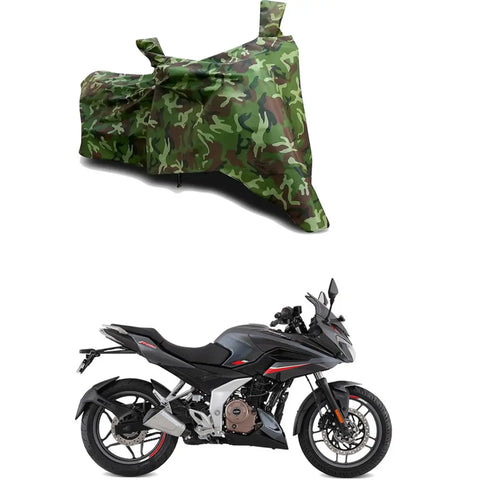 GLAMND-100% Dustproof Bike Scooty Two Wheeler Body Cover Compatible For Bajaj Pulsar F250 Water Resistance  Waterproof UV Protection Indor Outdor Parking With All Varients[Militry GMJ]