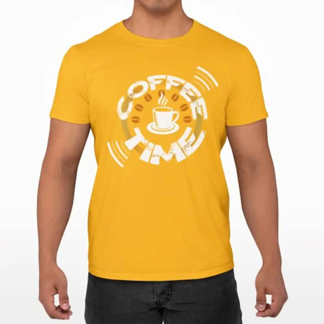 Coffee time - Yellow - Printed t Shirt - Comfortable Round Neck Cotton.