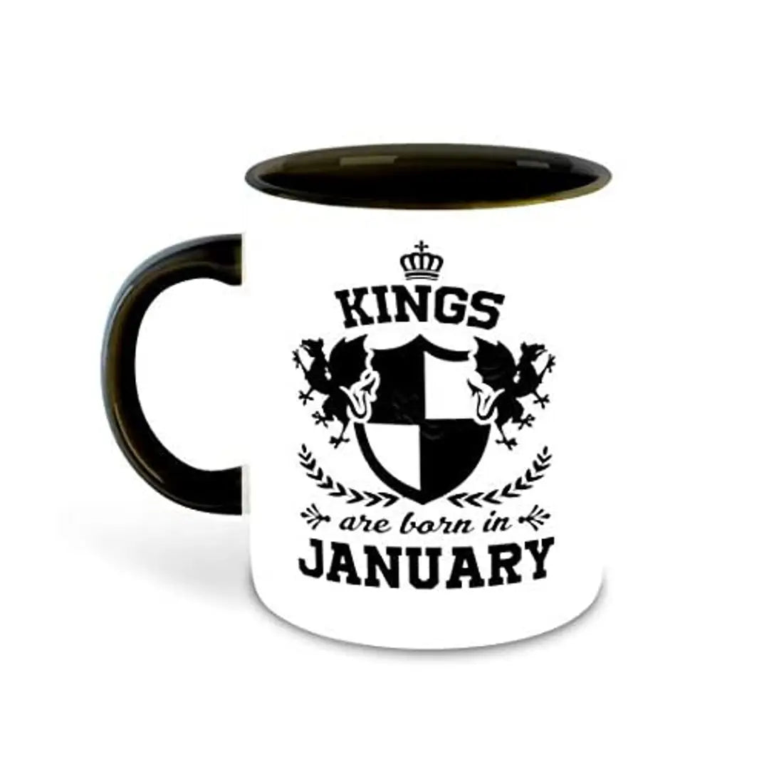 Whats Your Kick? (CSK) - Kings are Born in January Printed Black Inner Colour Ceramic Coffee Mug - Happy Birthday | Gift | Drink Mugs | (Multi 3)