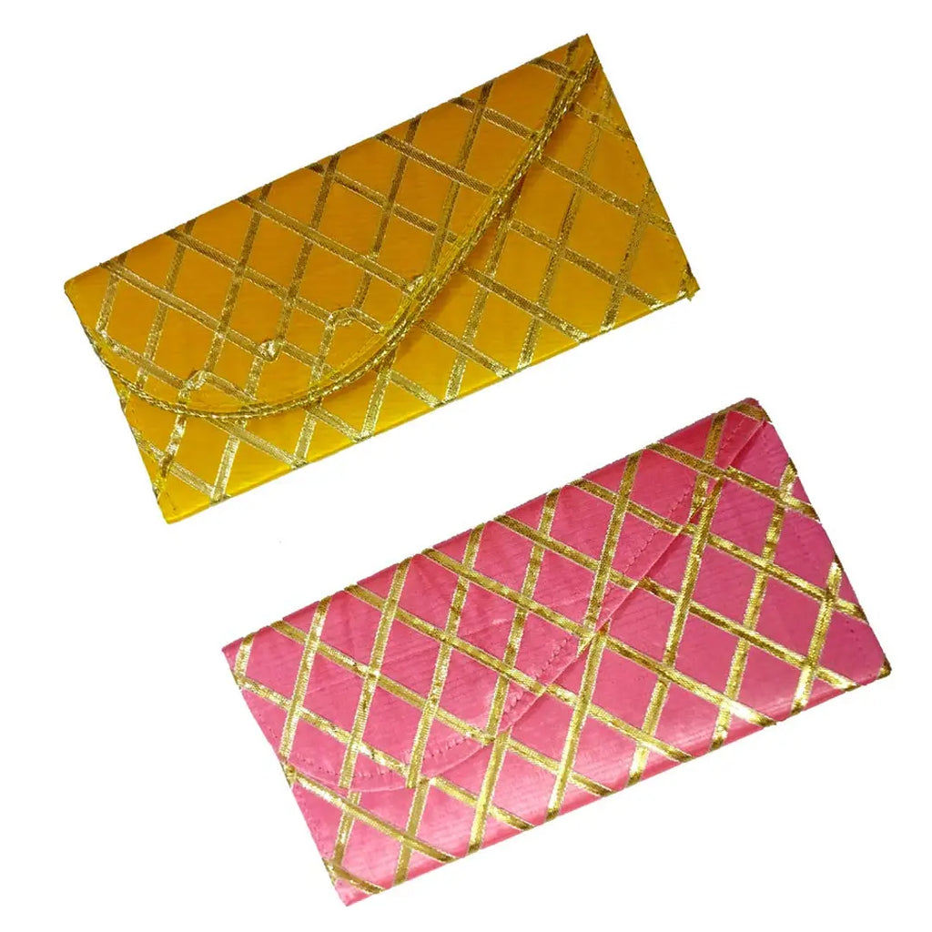 Traditional Gotta Work Yellow  Pink Handmade Shagun Envelope - Set of 2