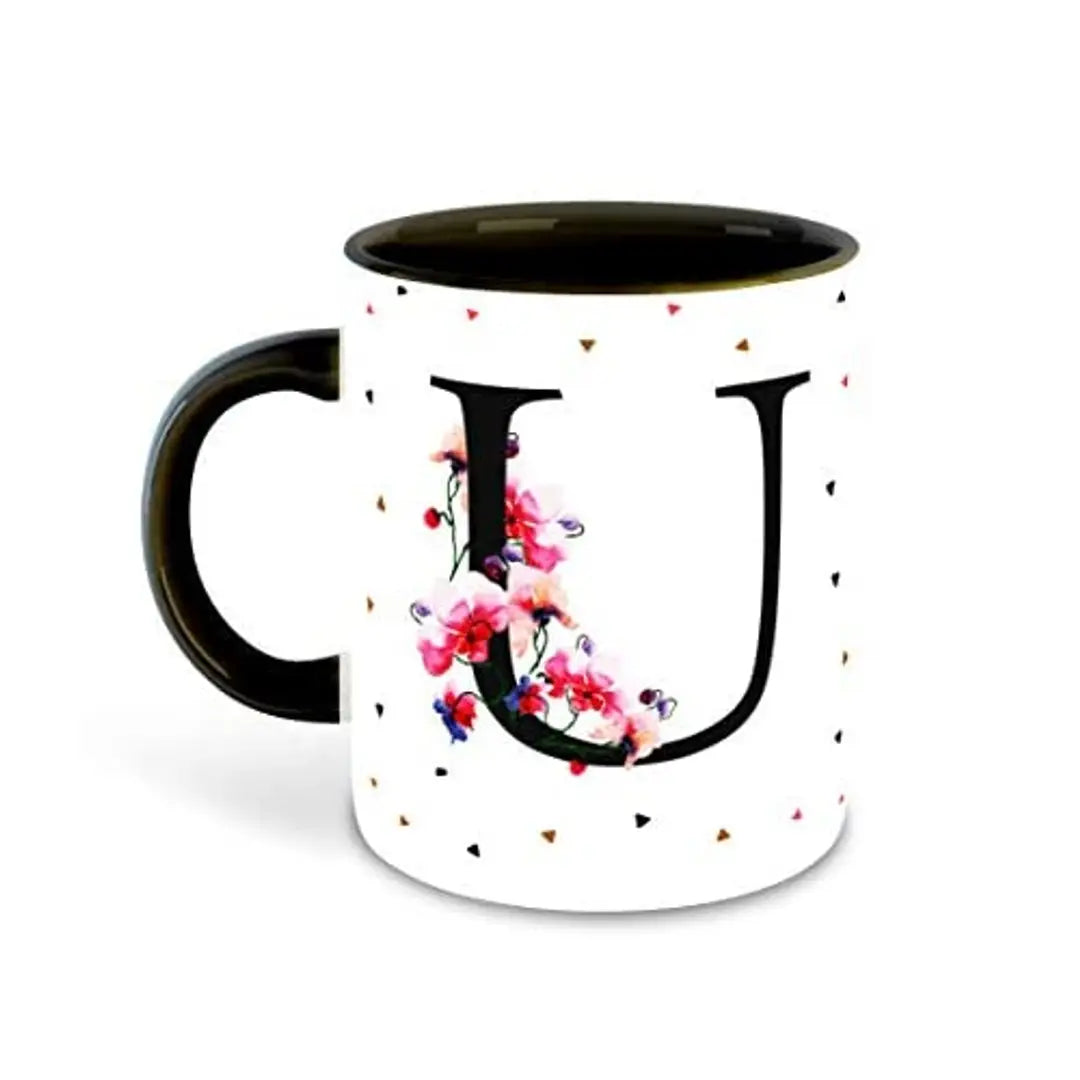 Whats Your Kick? (CSK) - Letter U Name Initial Alphabet Inspiration Printed Black Inner Ceramic Coffee Mug and Tea Mug - Birthday | Anniversary (Multi 21)